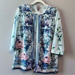 Chico's Easywear Women's 2 (Large) Multicolor Floral Semi Sheer Jacket Topper